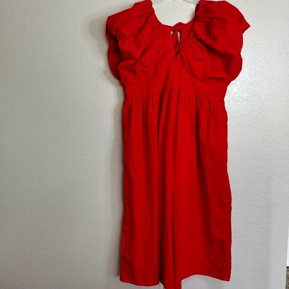 NWT J.CREW Cecily puff sleeve Dress Cotton in Red sz 24 - Picture 3 of 14